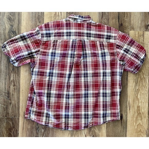 Eddie Bauer Men's Button Down Shirt Size XXL SS Red, Brown plaid EUC - Picture 2 of 8